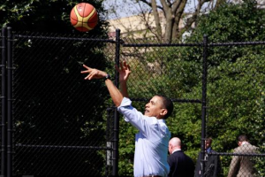 President Obama shooting hoops.